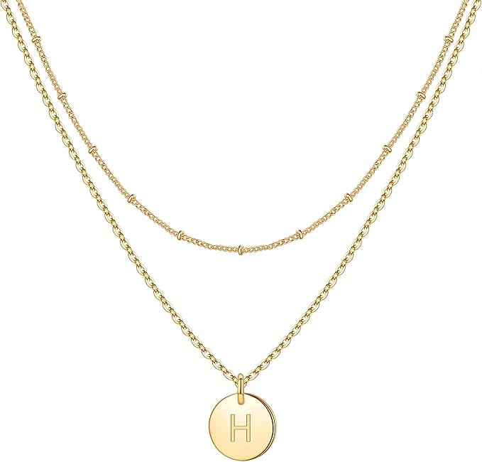 Gold Initial Necklaces for Women,14K Gold Filled Double Side Engraved Hammered Gold Coin Necklace... | Amazon (US)