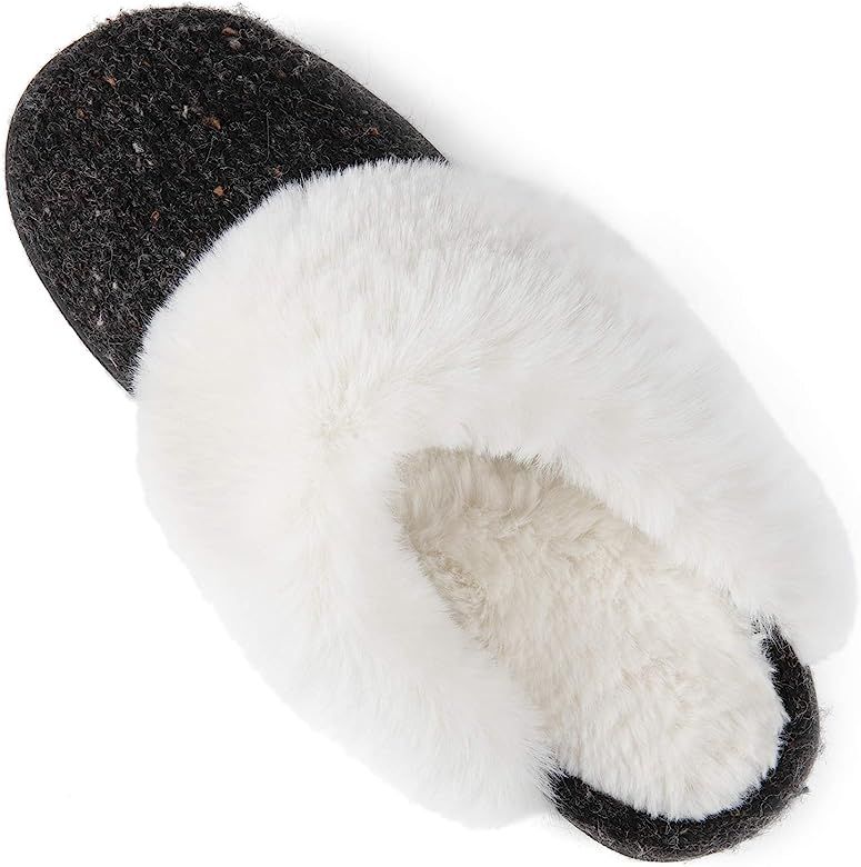 Women's Cozy Memory Foam Scuff Slippers with Plush Fuzzy Faux Rabbit-Wool Collar, Ladies' Slip on... | Amazon (US)
