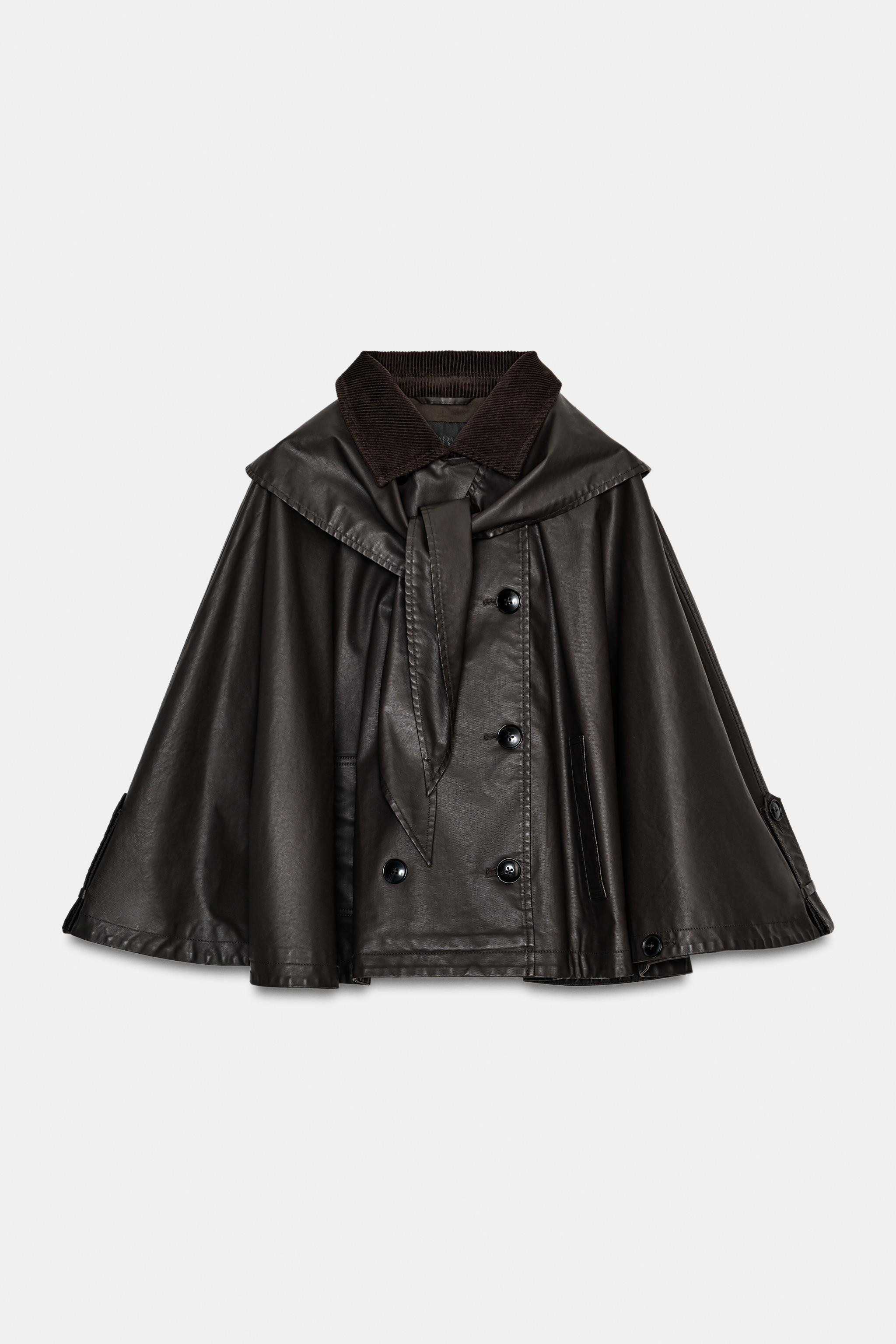 DETACHABLE LAPEL COLLAR WAXED CAPE | Zara US