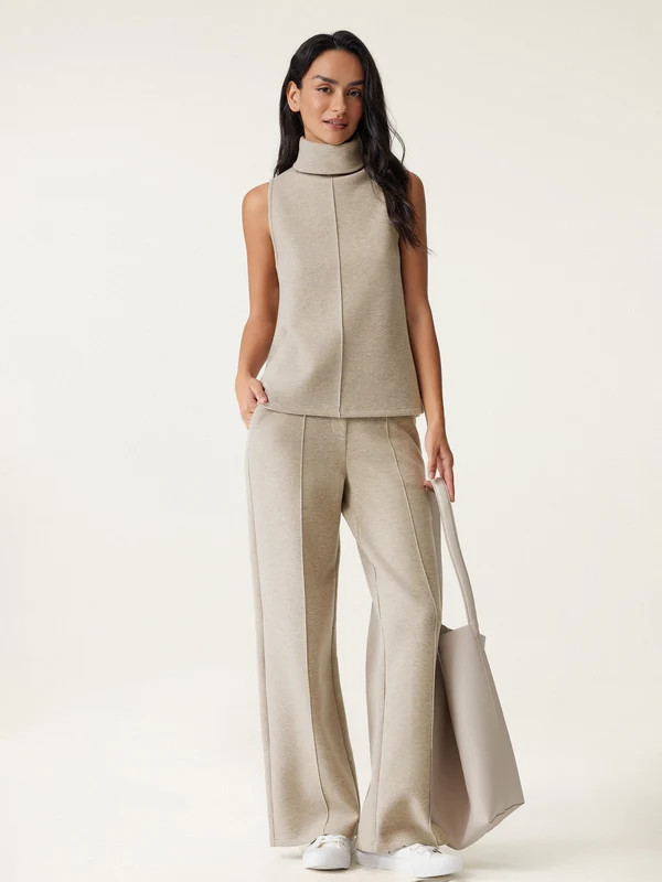 2Pcs Set Regular Split Hem Top & High Waisted Straight Leg Pant | OGLmove