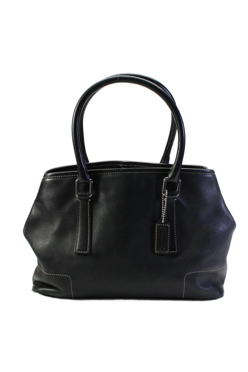 Coach Womens Leather Silver Tone Lobster Clasp Satchel Shoulder Handbag Black | Shop Simon