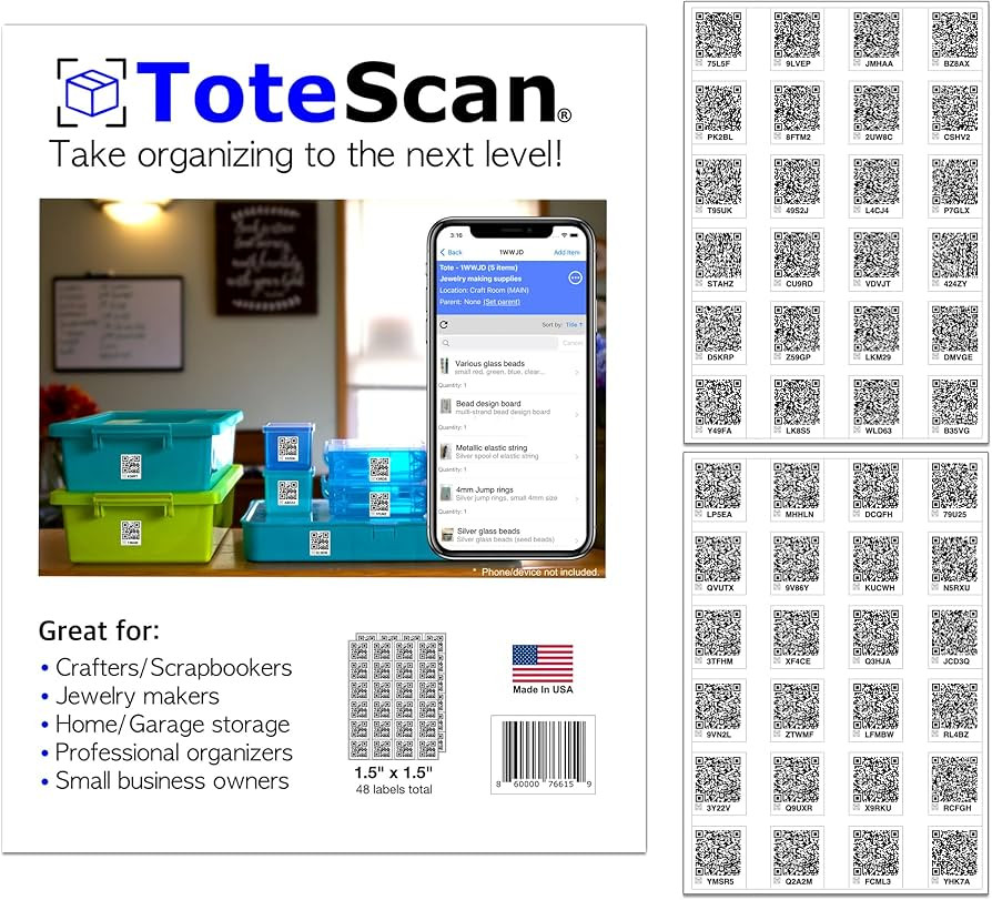 ToteScan Intelligent QR Labels for Organization/Moving/Storage (48 Unique Labels, 1.5"x1.5")… | Amazon (CA)