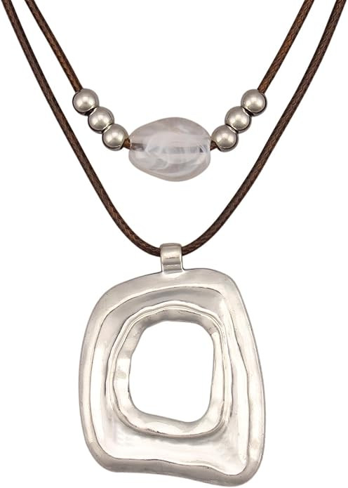 GelConnie Boho Necklaces for Women Cowgirl Necklace Stone Leather Cord Pendant Necklaces With Bea... | Amazon (US)