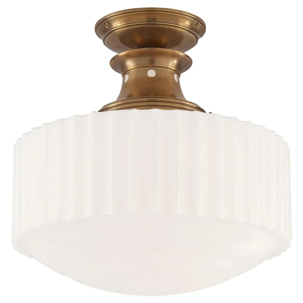 Visual Comfort Milton Road Modern Antique Brass White Glass Flush Mount | Kathy Kuo Home