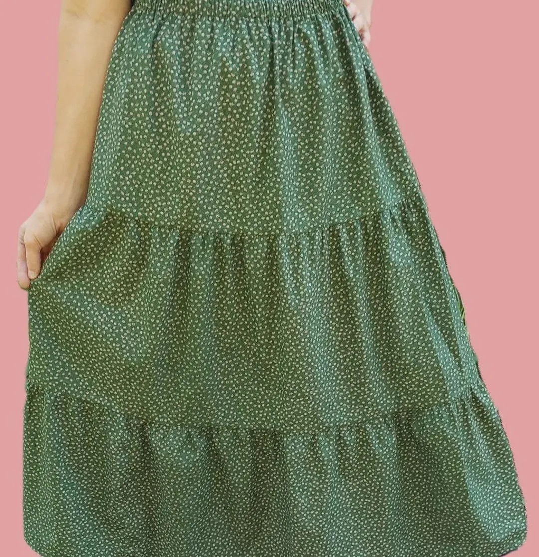 NEW Women's Green Floral Skirt Tiered Cotton Plus Size Full Floral Modest Long Handmade in the US... | Etsy (US)