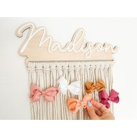 Bow Holder Nursery Decor, Macrame Holder, Personalized Boho Hair Organizer, Baby Girl Accessories, Wall Hanging Storage | Etsy (US)