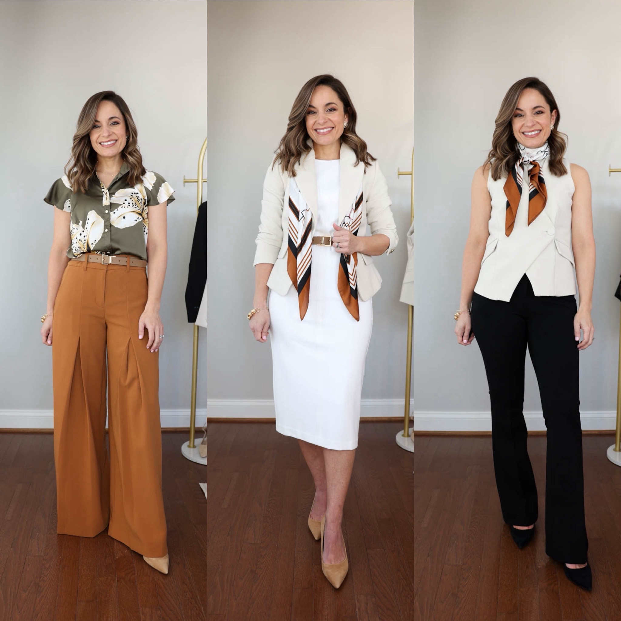 A mini workwear capsule from @ WHBM for spring or your next work trip. These ten items create a week’s work of outfits and more. #WHBMpartner

Piper Flare Pants: Petite 00 in Black 
Surplice Vest: Petite 00 in Pumice
Pleated Ultra Wide Pants: 00 Short in Cognac
Tank Top: XXS in Pumice
Tank Top: XXS in Black 
Satin Shirt: XXS in Spotted Lily Vineyard
One Button Blazer: Petite 00 in Pumice
Satin Shirt Dress: Petite XXS
Ponte Blazer: Petite 00 in Black 
Ponte Sheath Dress: Petite 00 in White


#LTKPetite #LTKWorkwear