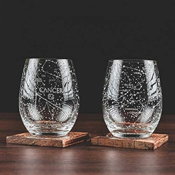 Greenline Goods Cancer Stemless Wine Glasses Zodiac Cancer Set Hand Etched 15 oz (Set of 2) - Ast... | Amazon (US)