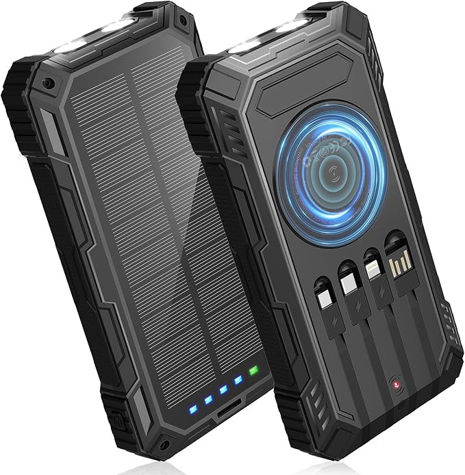 Solar Charger 49800mAh Power Bank - Wireless Portable Phone Charger with 4 Built-in Cable,22.5W F... | Amazon (US)