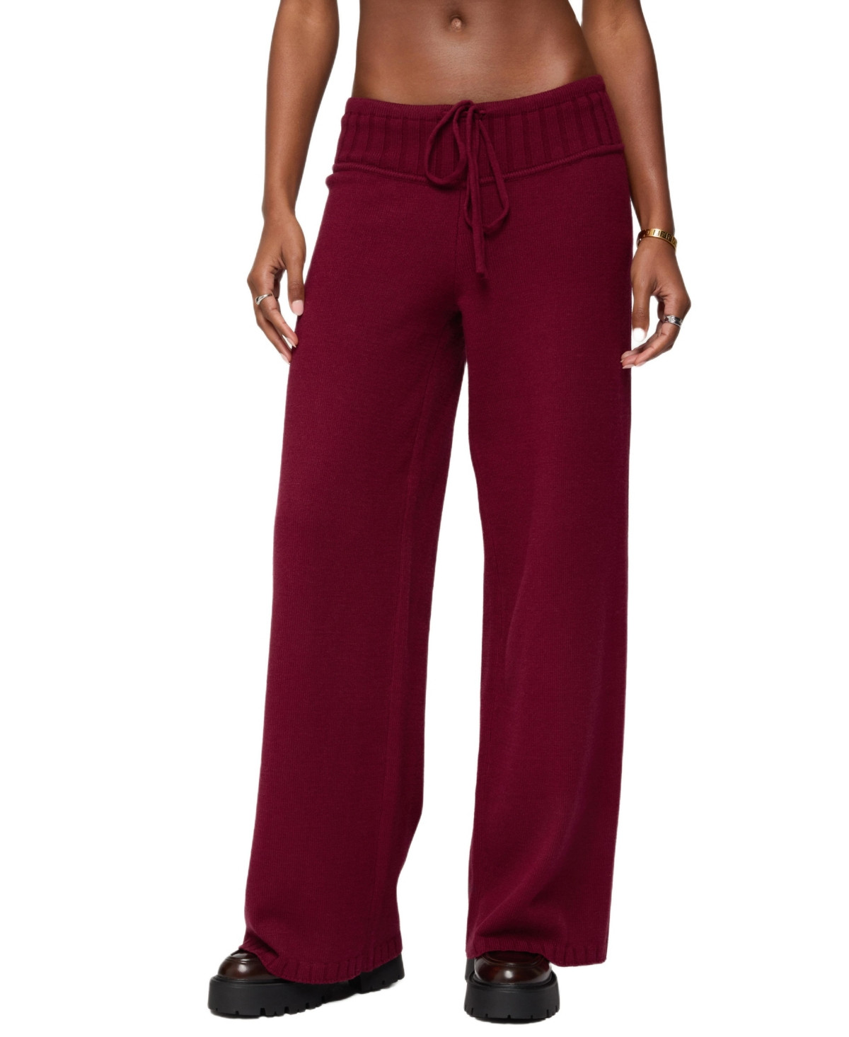Edikted Womens Russell Straight Leg Knit Pants - Burgundy | Macy's