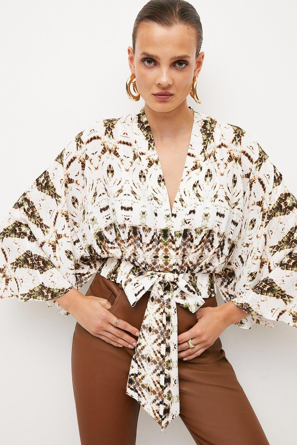 Ombre Tile Viscose Crepe Kimono Top | Karen Millen UK + IE + DE + NL