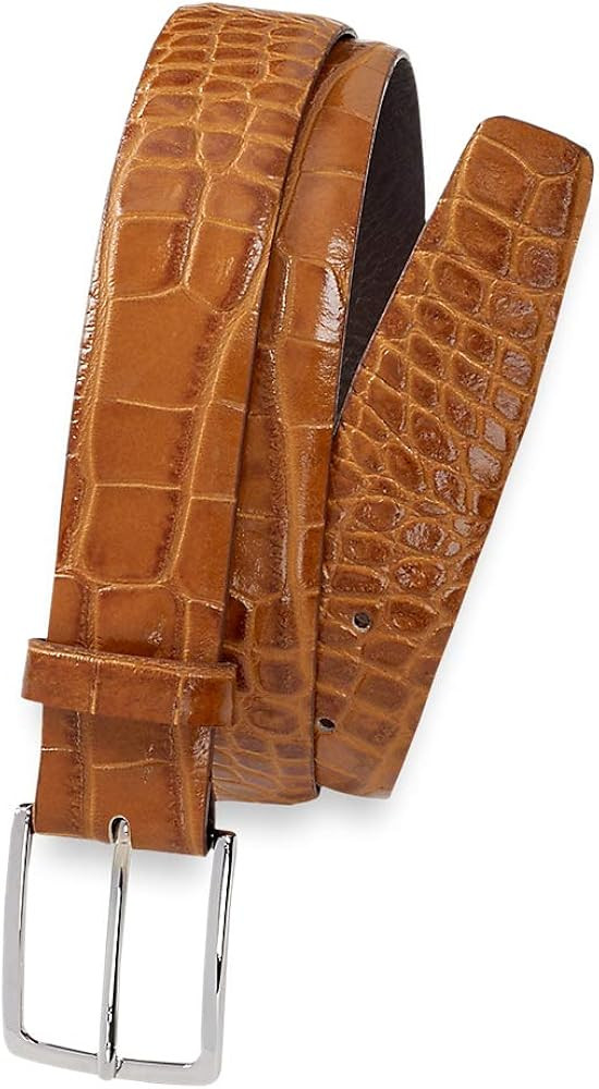 Paul Fredrick Men's Italian Crocodile Embossed Leather Belt | Amazon (US)