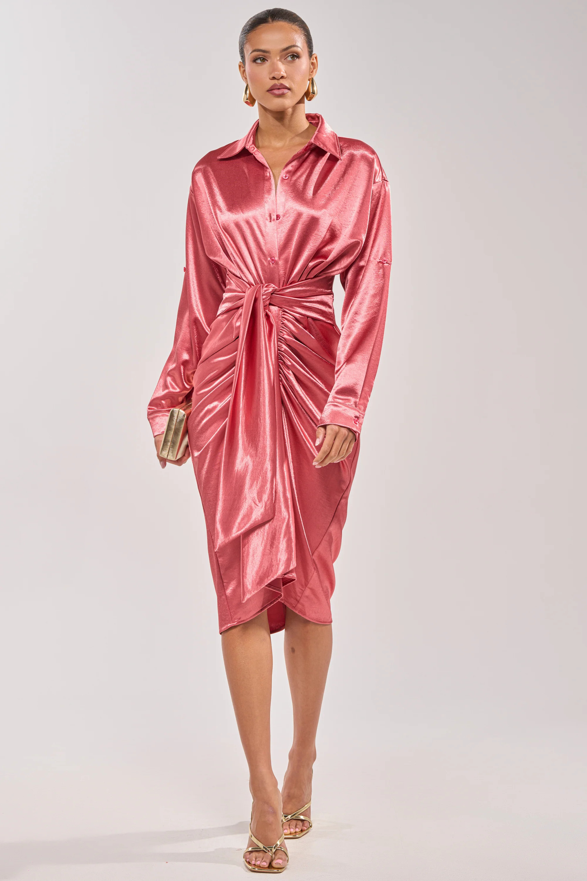 WITH LOVE COLLARED SATIN MIDI DRESS | AKIRA
