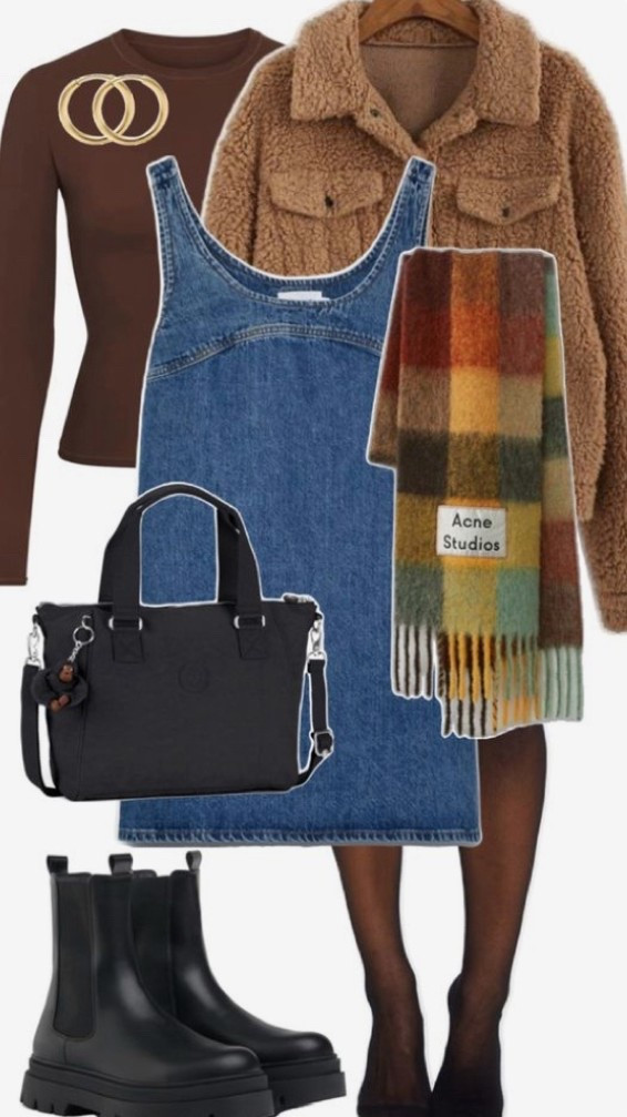 Winter outfit inspo featuring a denim dress styled with warm leggings and classic Chelsea boots—perfect for cozy layering, cold-weather fashion, and chic everyday winter style. ❄️👢

#LTKTall #LTKMidsize #LTKootd