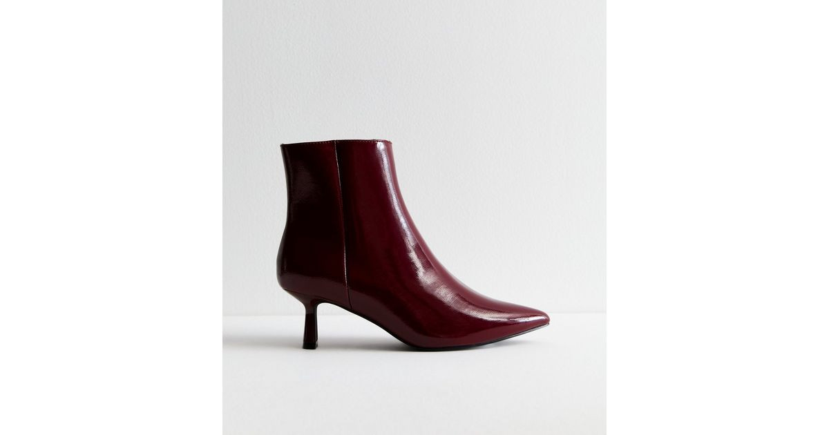 Burgundy PU Kitten Heel Pointed Toe Ankle Boots | New Look | New Look (UK)