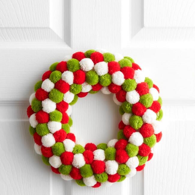 Pier Place Red and Green Felt Pom Pom Holiday Wreath | World Market