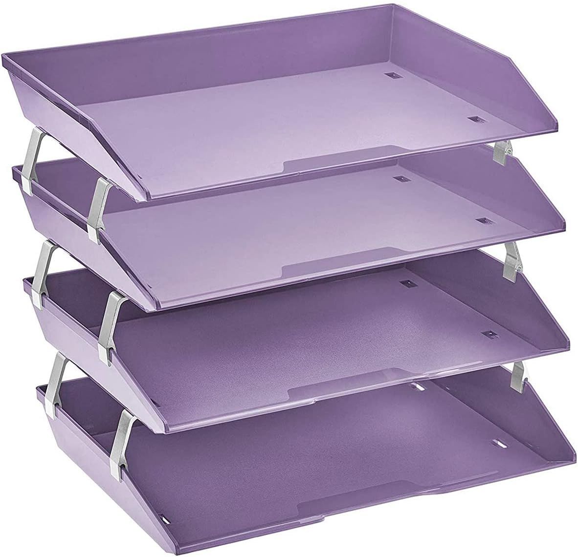 Acrimet Facility 4 Tier Letter Tray Side Load Plastic Desktop File Organizer (Solid Purple Color) | Amazon (US)