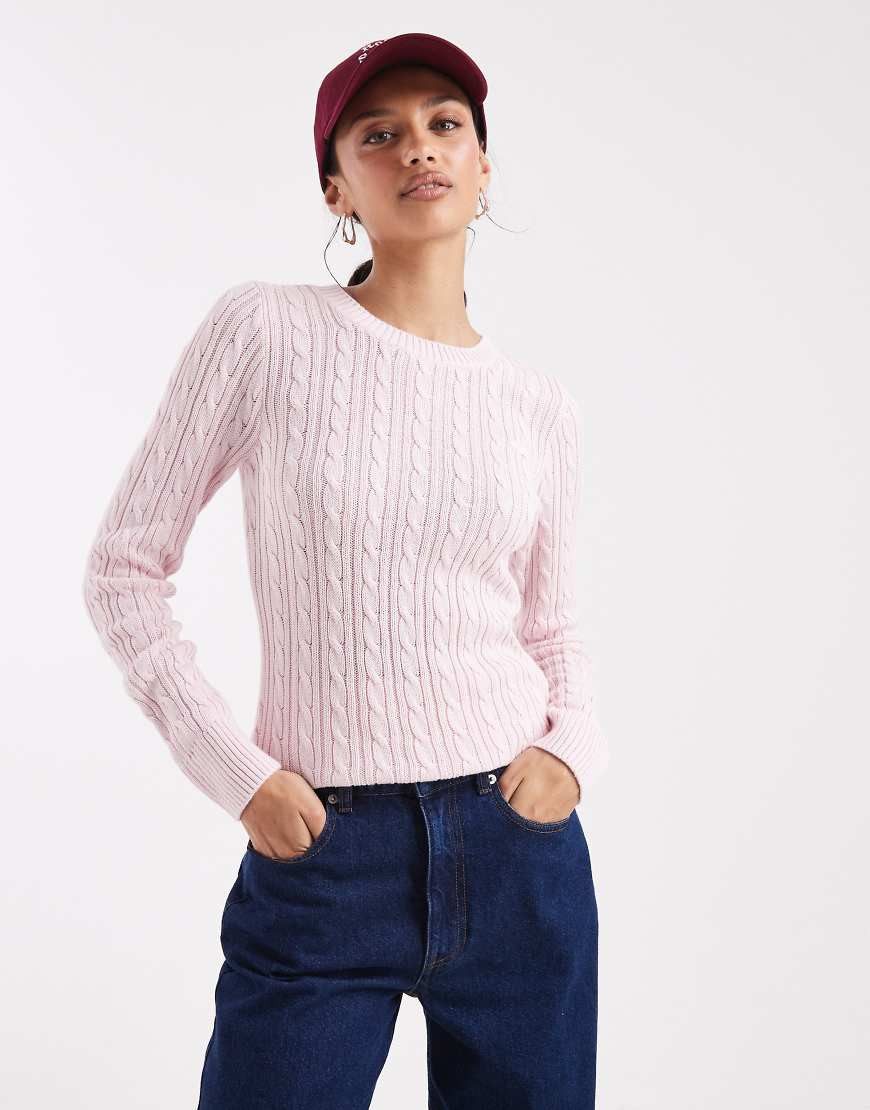 Hollister slim cable knit sweater in pink | ASOS (Global)