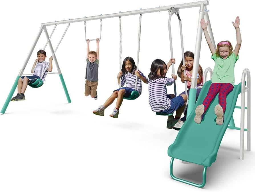The Swing Company 600LBS Yonkers Metal Swing Set, Outdoor Backyard Playset Kids Aged 3-8 with 2 S... | Amazon (US)