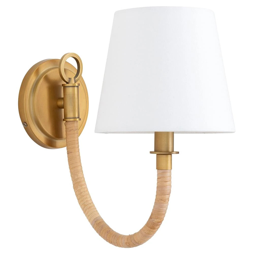 Treble Coastal Beach Natural Bamboo Wrapped Brass Single Sconce | Kathy Kuo Home