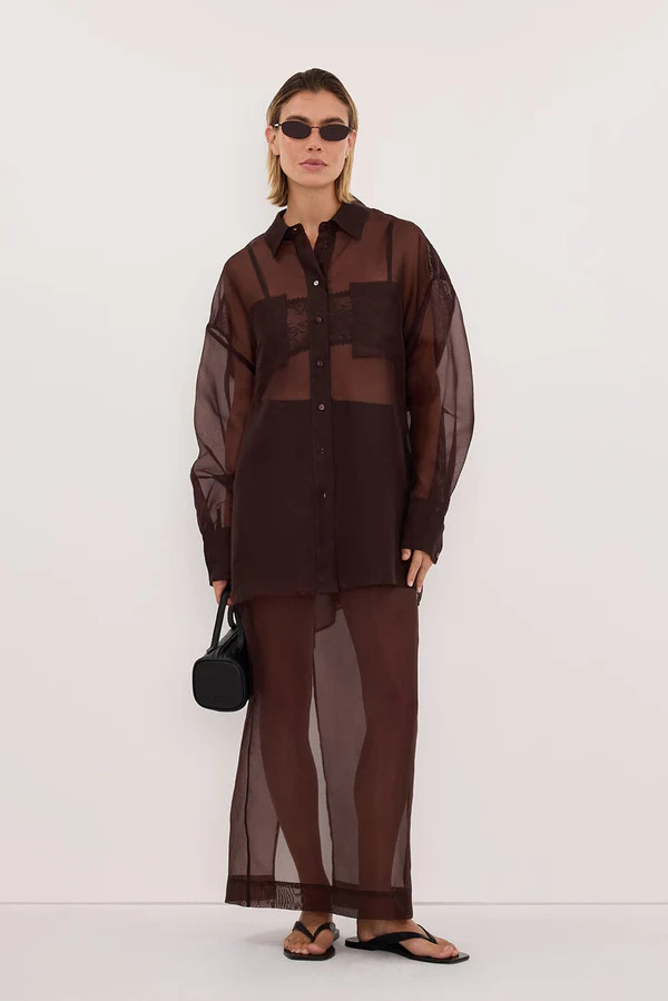 SIAN DARK CHOC SILK ORGANZA SHIRT | DISSH