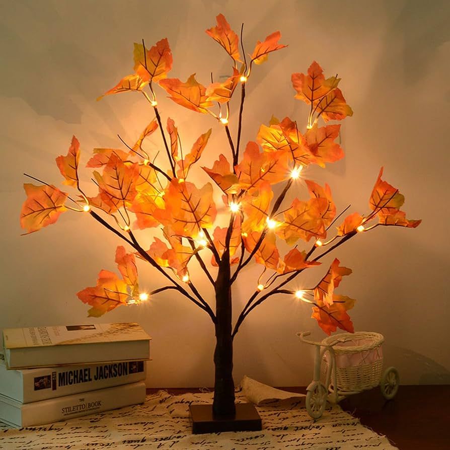 Artificial Fall Lighted Maple Tree 24 LED Thanksgiving Decorations Table Lights Battery Operated ... | Amazon (US)