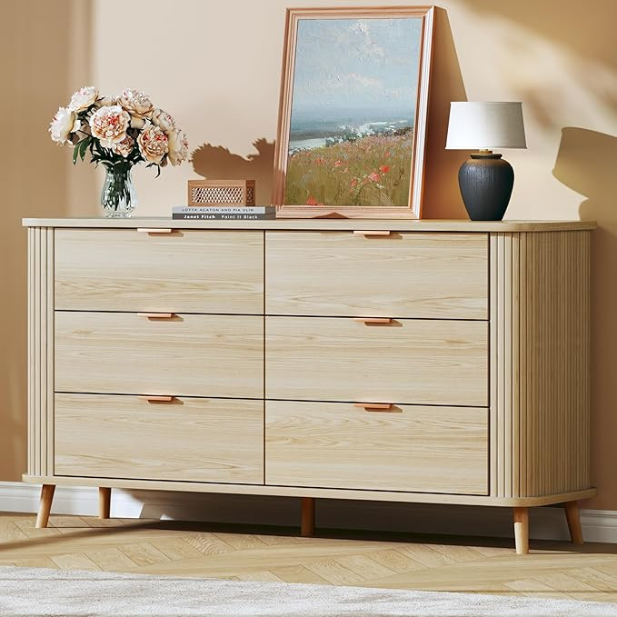 6 Drawers Dresser, Mid Century Modern Dresser for Bedroom, Curved Profile & Fluted Design, Wide W... | Amazon (US)