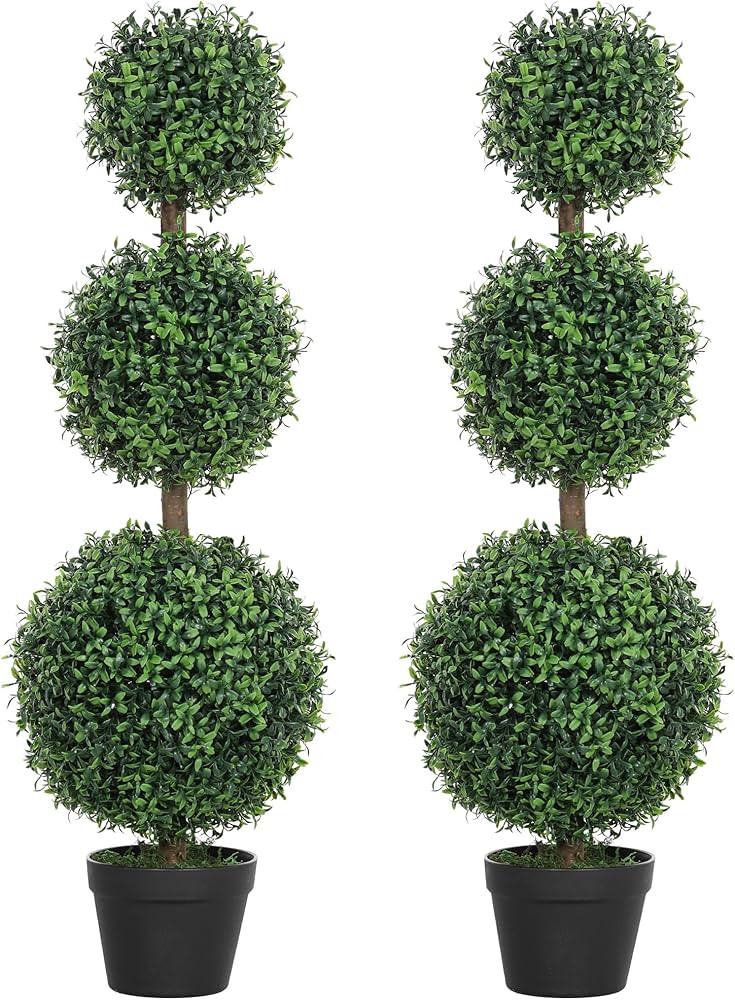 HOMCOM Artificial Plants Topiary Ball-Shaped Boxwood Trees in Pot Set of 2 Fake Plants for Home I... | Amazon (US)