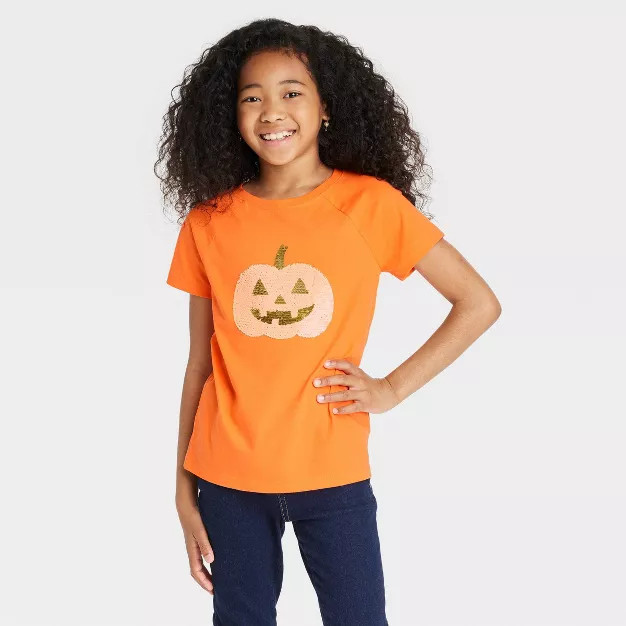 Girls' Halloween Flip Sequin Short Sleeve T-Shirt - Cat & Jack™ | Target