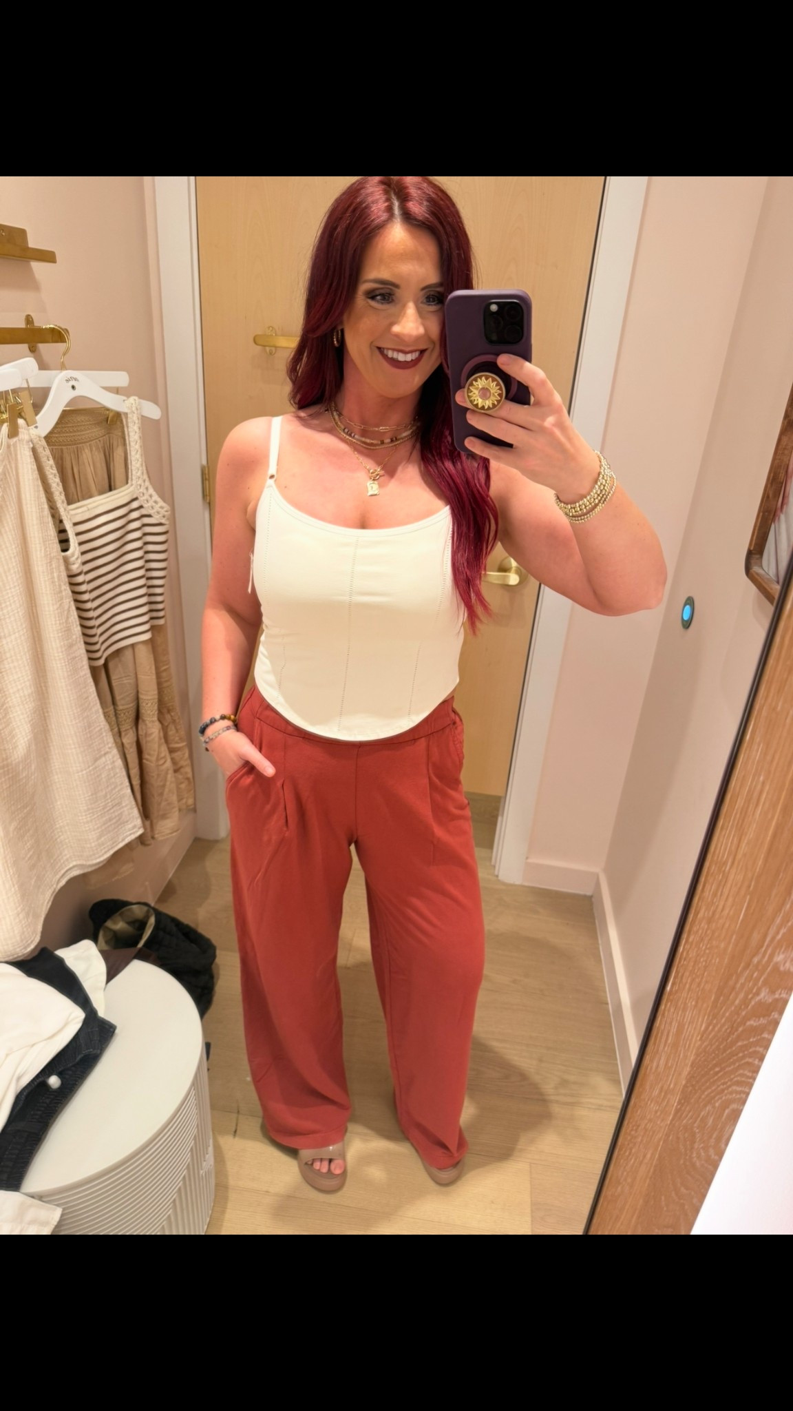 Aerie corset bra tank with red/orange fleece trouser pants 

#LTKStyleTip #LTKSeasonal