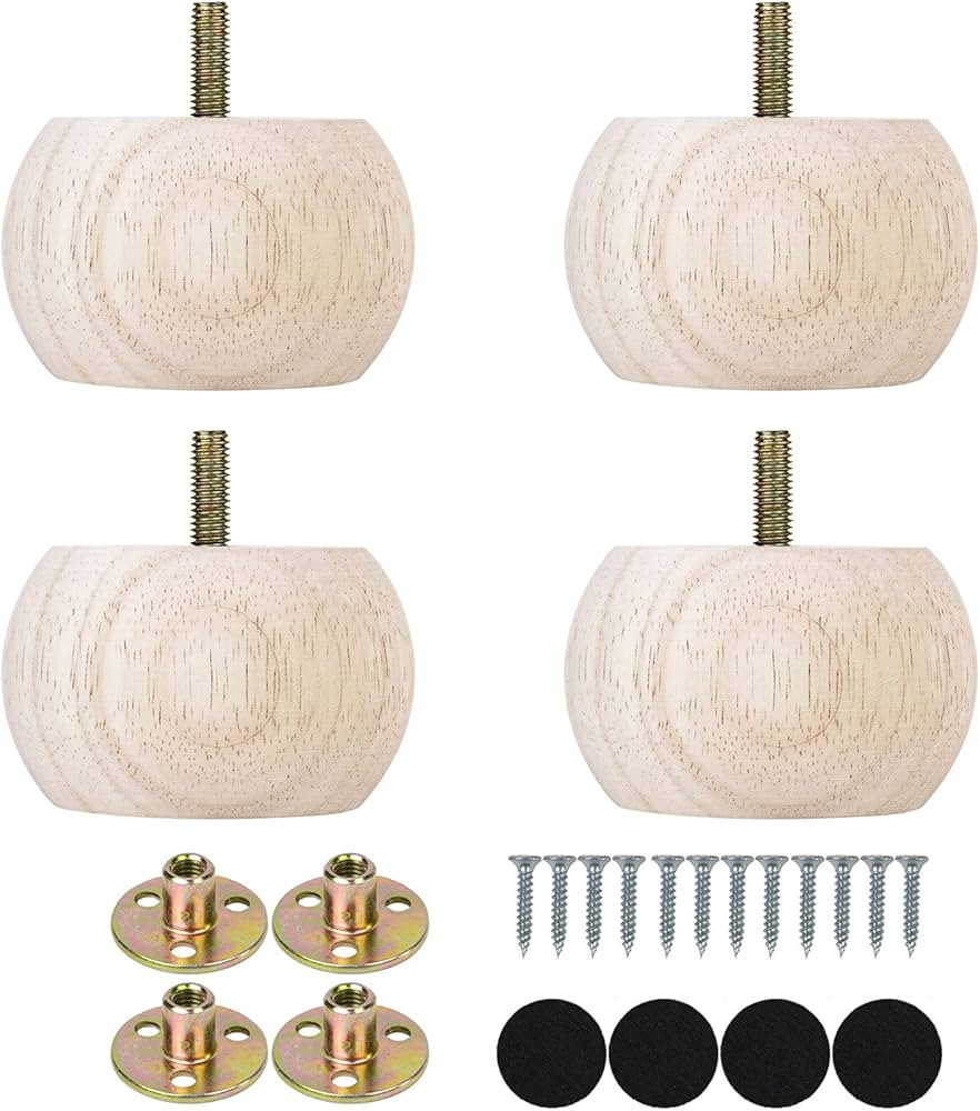 2 inch Bun Feet Unfinished Wood Legs Set of 4 for Sofa Couch Ottoman Replacement Legs | Amazon (CA)