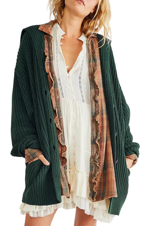 Free People Swim Too Deep Cardigan in Deepest Spruce at Nordstrom, Size Large | Nordstrom