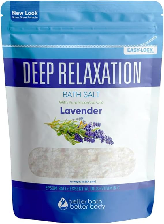 Deep Relaxation Bath Salt 32 Ounces Epsom Salt with Natural Lavender Essential Oil Plus Vitamin C... | Amazon (US)