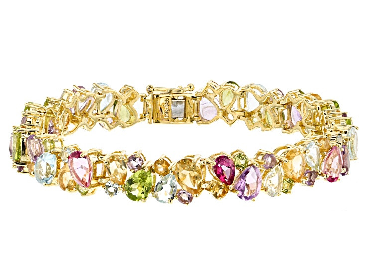 Multi-color gemstone 18k yellow gold over silver bracelet 24.27ctw - MHH144 | JTV Jewelry