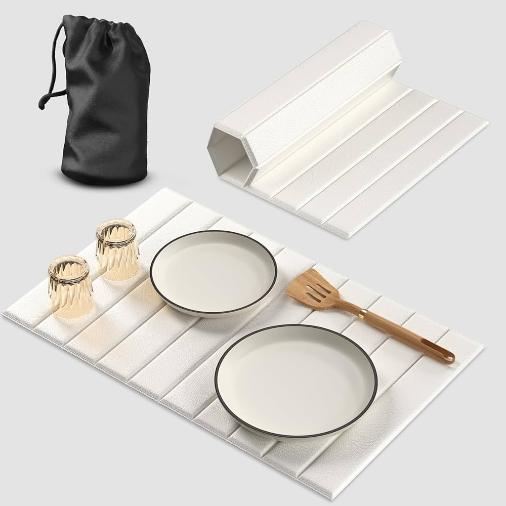 Large Dish Drying Mat for Kitchen Counter Foldable, 25"x16"Absorbent Water PU Leather with Diatom... | Amazon (US)