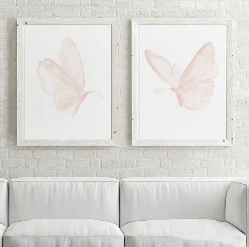 Pink Butterfly Painting Blush Pink Butterflies Set of 2 - Etsy | Etsy (US)