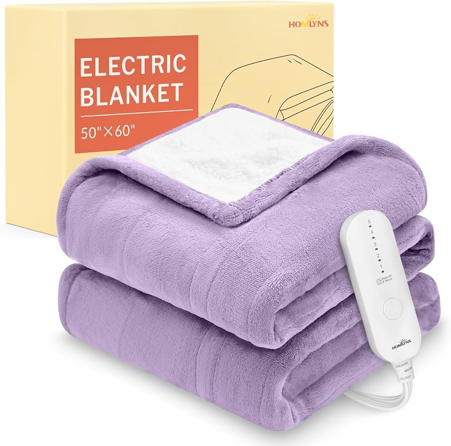HOMLYNS LuxeHeat Heated Blanket Electric Blanket, Soft Flannel Sherpa Heated Throw, Heating Blank... | Amazon (US)