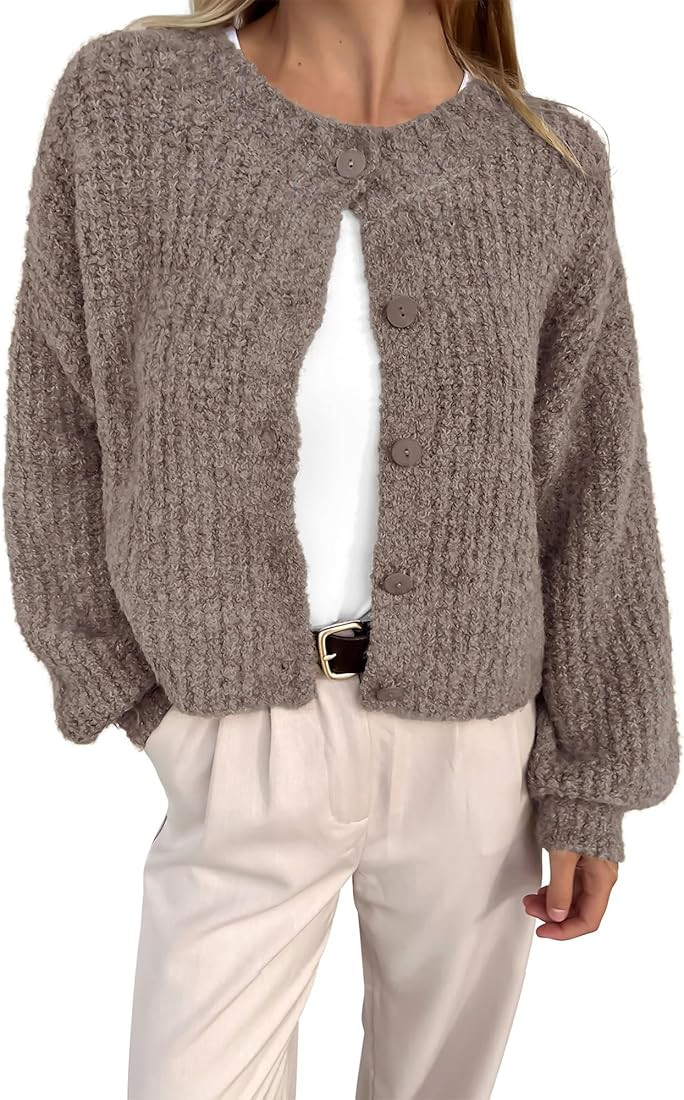 BTFBM Women's Chunky Knit Fall Cardigan 2024 Winter Long Sleeve Button Down Soft Loose Cropped Sw... | Amazon (US)
