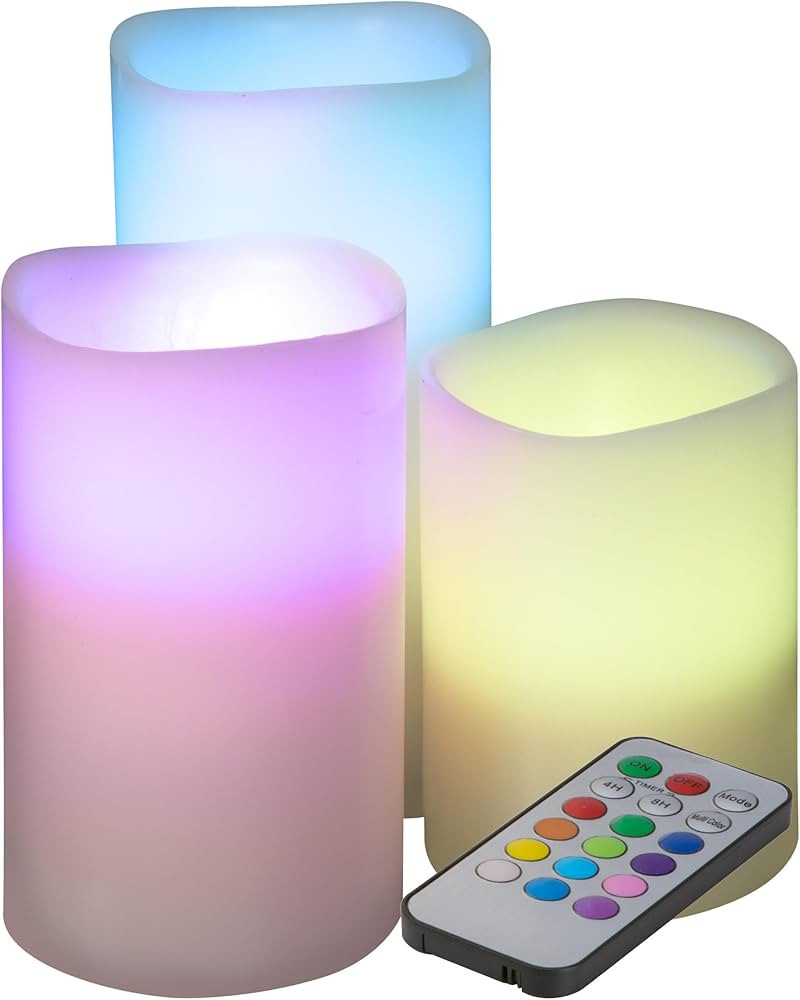 Flameless LED Candles - 3-Piece Color Changing Flameless Candle Set with Remote for Home, Wedding... | Amazon (US)