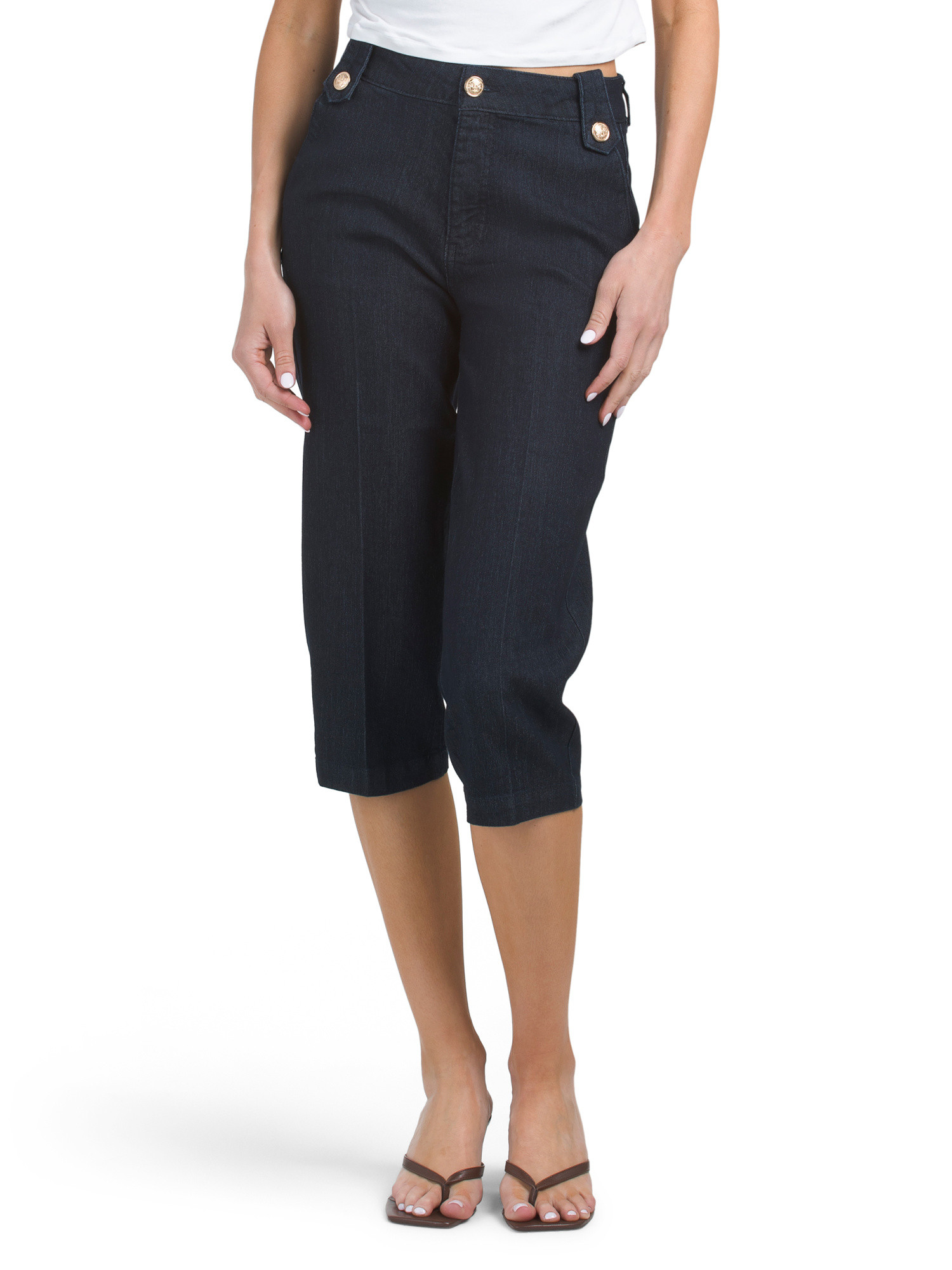 High Waisted Recycled Capri Pants With Trouser Pockets And Hem | TJ Maxx