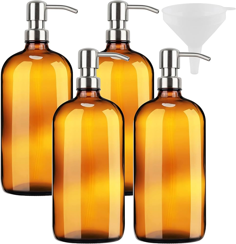 Kitchentoolz Large Pump Bottle - 32 Ounce Shampoo and Soap Dispenser - Amber | Amazon (US)