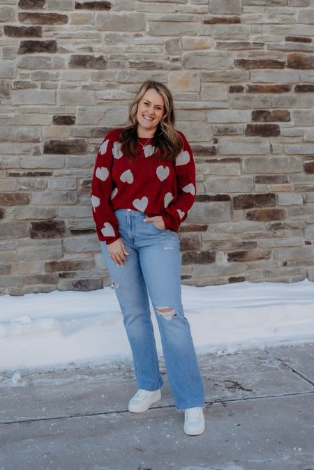 Red heart sweater 

 Valentine’s Day  outfit inspo  mom outfit casual outfit  everyday style jeans  Maurices  winter outfits  winter fashion 

#LTKSeasonal #LTKstyletip #LTKfindsunder50