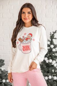 Warm Wishes Ivory Long Sleeve Graphic Tee | Pink Lily