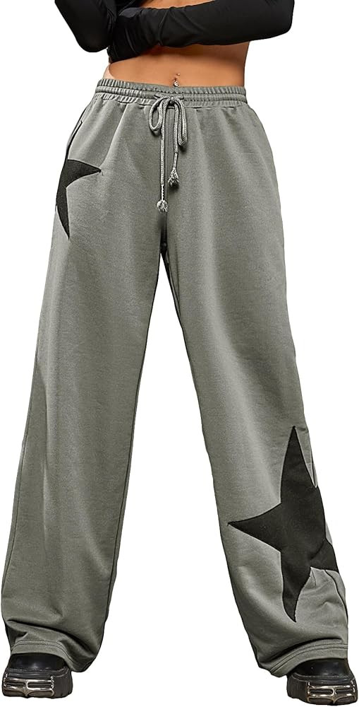 Floerns Women's Causal Drawstring High Waist Baggy Straight Wide Leg Sweatpants with Pockets | Amazon (US)