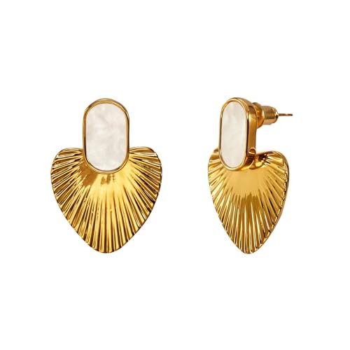 Black/White/Red/Green/Pink/Beige gold earrings for women-24K Gold Plated Heart Statement Earrings... | Amazon (US)