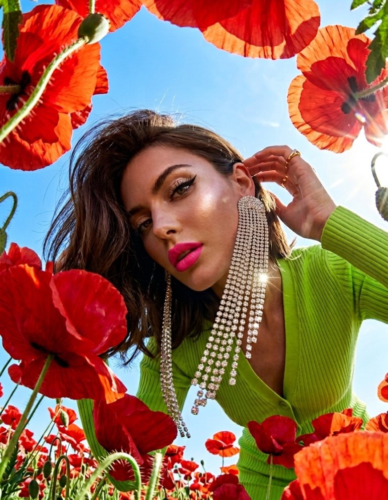 If your jewelry doesn't touch your shoulders, is it even a statement? ✨ Obsessing over the contrast of this Lime Green ribbed knit against oversized poppy florals. Those crystal fringe earrings are the perfect way to take a daytime knit into a high-octane evening look. It’s fresh, it’s bold, and it’s exactly what your spring wardrobe needs.
• Keywords: Crystal fringe earrings, lime green knit, statement jewelry, spring fashion trends, editorial style.

#LTKFestival #LTKvlog #LTKootd
