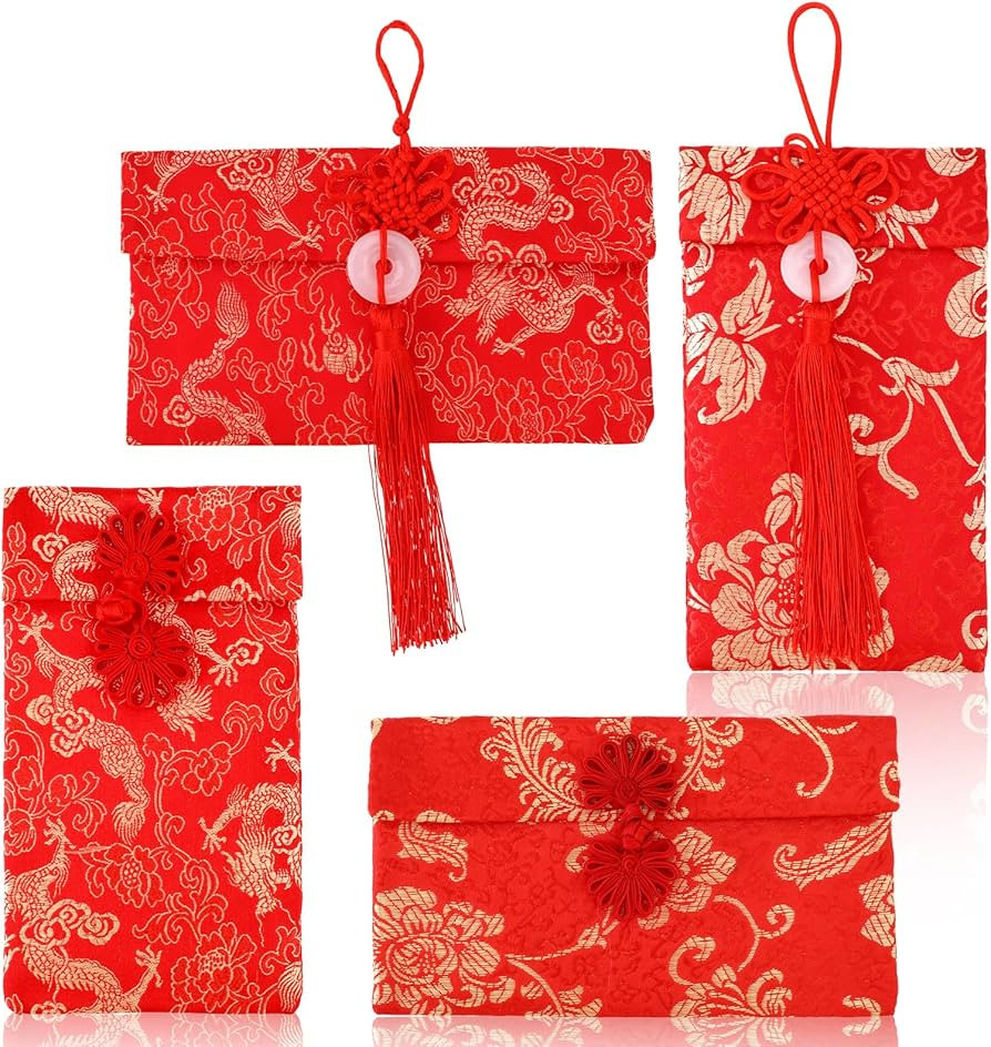 4 Pcs Silk Red Envelope Dragon and Phoenix Embroidered Chinese Lucky Money Pockets Dragon and Pho... | Amazon (US)