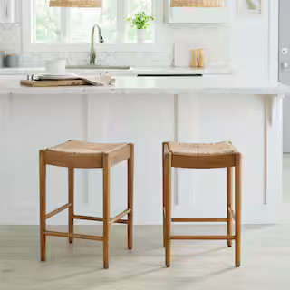 Home Decorators Collection Hamlin Backless Natural Woven Counter Stools in Patina (Set of 2) 011T... | The Home Depot