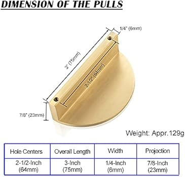 QOGRISUN 5-Pack Solid Brass Half Moon Cabinet Pulls, Gold Drawer Dresser Handles, Copper Kitchen ... | Amazon (US)