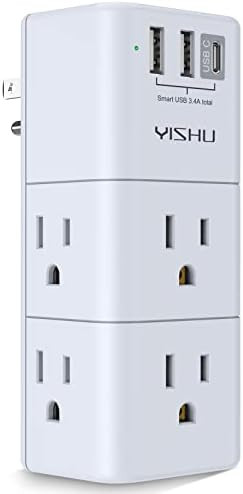 USB Multi Plug Outlet Extender - YISHU Surge Protector with Rotating Plug, 6 AC Plug Extender wit... | Amazon (US)